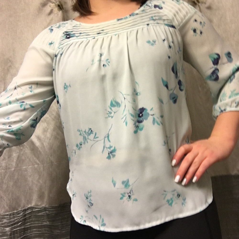 Lauren Conrad blue floral blouse